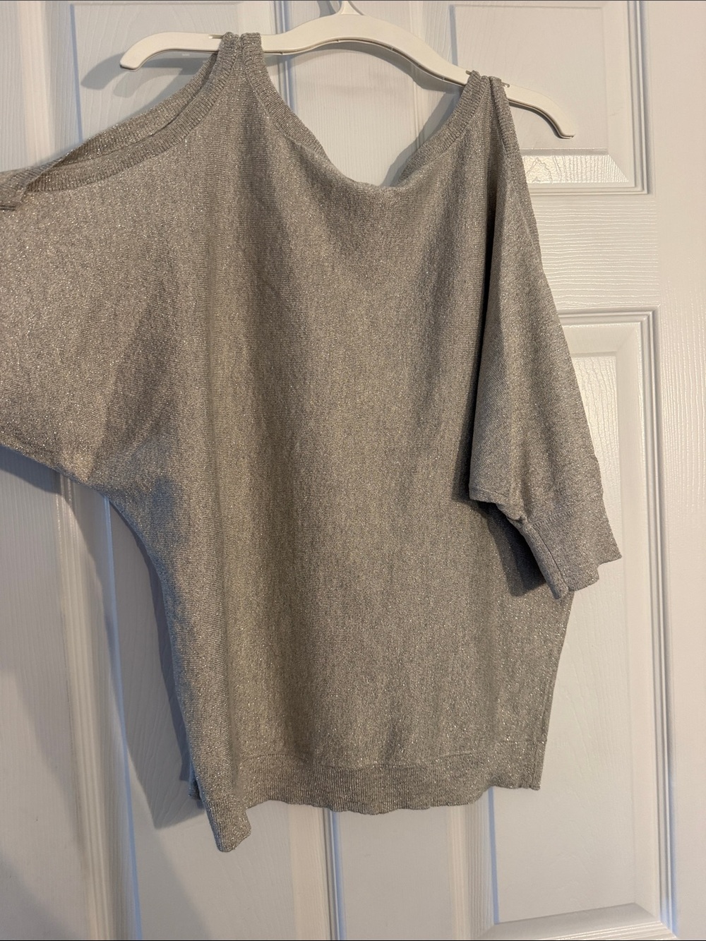Express Metallic Light Gold Off-Shoulder Sweater
